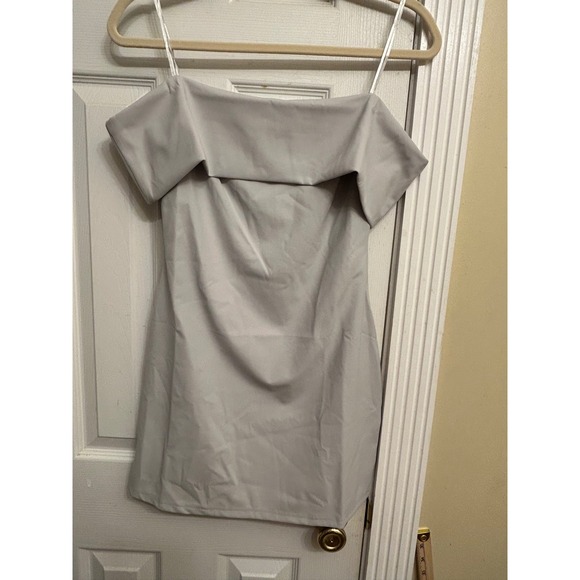 Cloud Ten Womens Off The Shoulder Mini Dress Light Grey Bodycon Bardot Size M - Picture 3 of 5